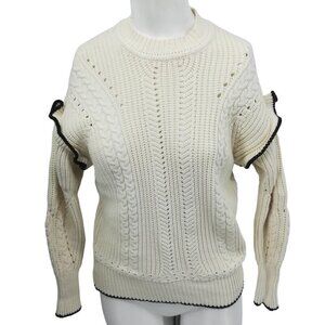 Scotch & Soda Cable Knit Sweater Size XS Ruffle Sleeve Puff Eyelet Cotton Ivory